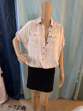 Y2K Express Cream Nude Satin Shirt Dress | Career Mini Dress | Size Small